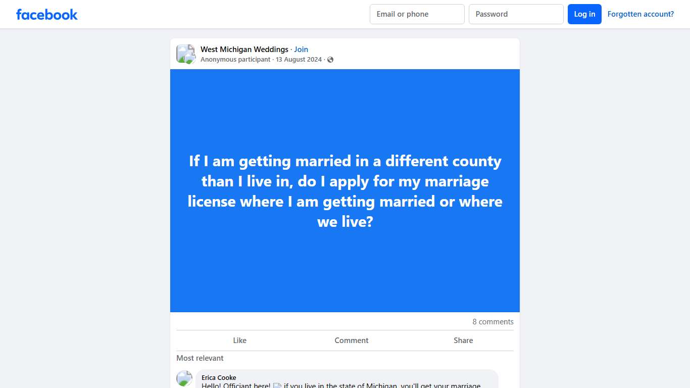 West Michigan Weddings | If I am getting married in a different county than I live in, do I apply for my marriage license where I am getting married or where we live | Facebook